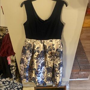 Elegant Navy Blue and Rose Gold Floral Dress